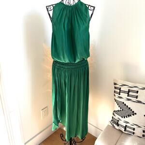 Ramy Brook Audrey Green Satin Mock Neck Sleeveless Midi Dress Small- Cocktail